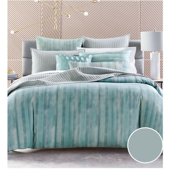 Hotel Collection Stencil Comforter Full/Queen. $335 Value. Color:Cyan - Picture 1 of 5